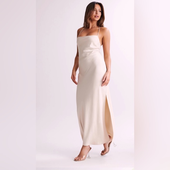 Cream Straight Neck Slip Maxi Dress - Picture 4 of 6